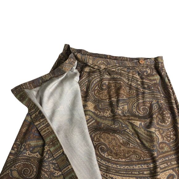 Vintage Van Heusen Skirt Womens M Paisley Wrap Front Button Rayon Neutral Boho - Picture 8 of 16